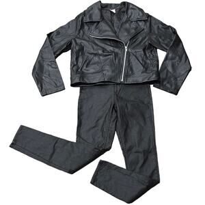 Wonder Nation Black Faux Leather Long Sleeve Moto Jacket & Matching Pants Biker